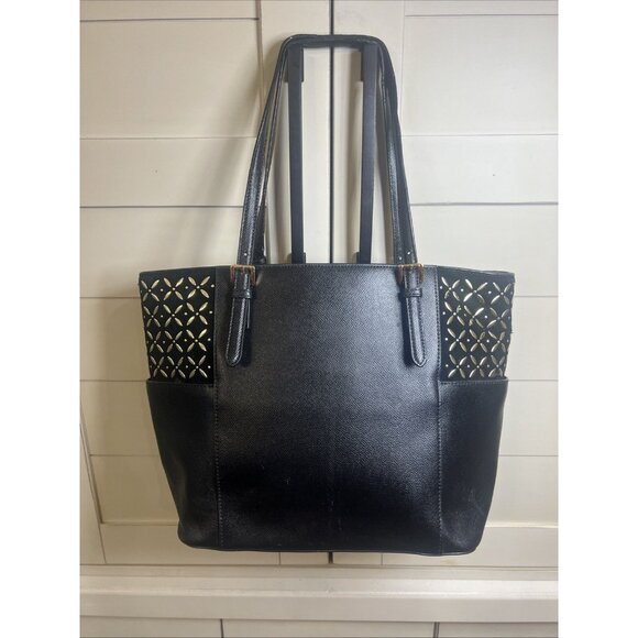 Michael Kors Leather Suede Black Jet Set Travel Tote Handbag Classic Purse - Picture 4 of 16